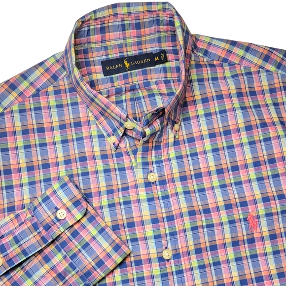 Ralph Lauren Pink & Blue Multicolor Plaid Button Down Shirt M - Picture 6 of 6